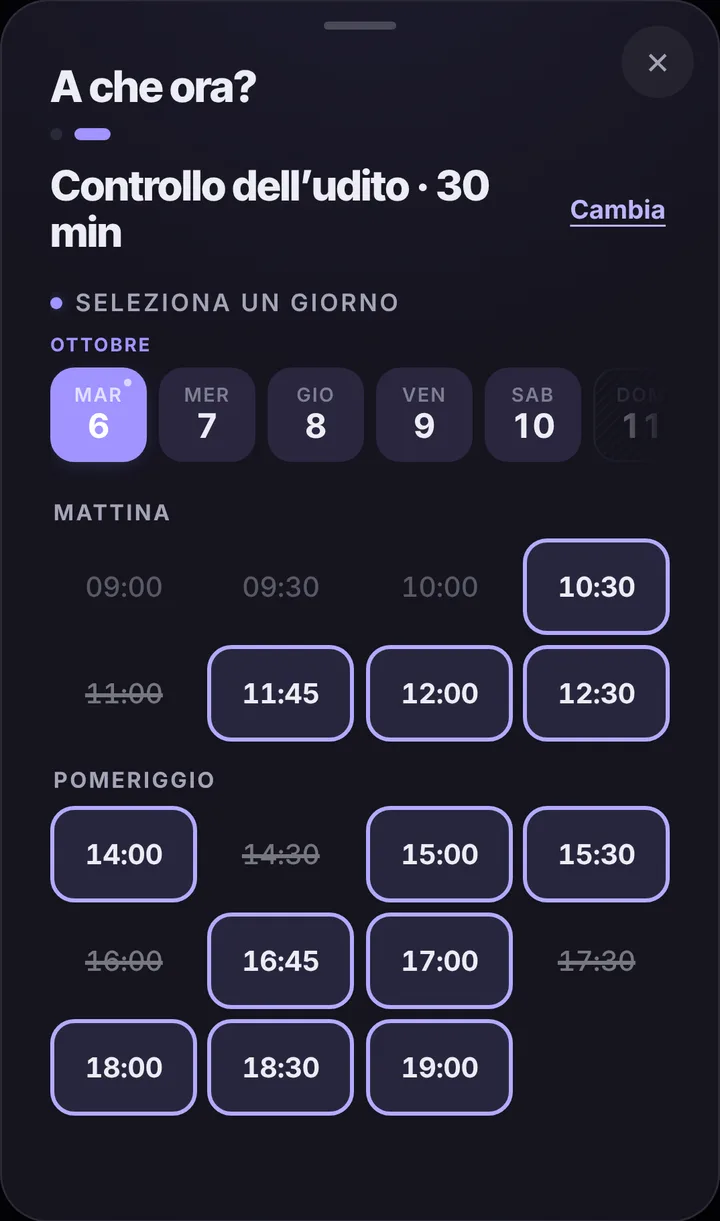 The free slots of the day at Centro Acustico Udito Più