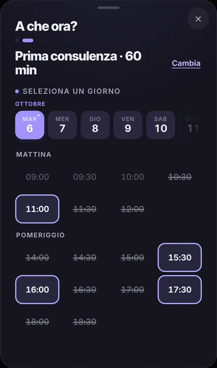 Gli orari liberi del giorno da Studio Legale Moretti