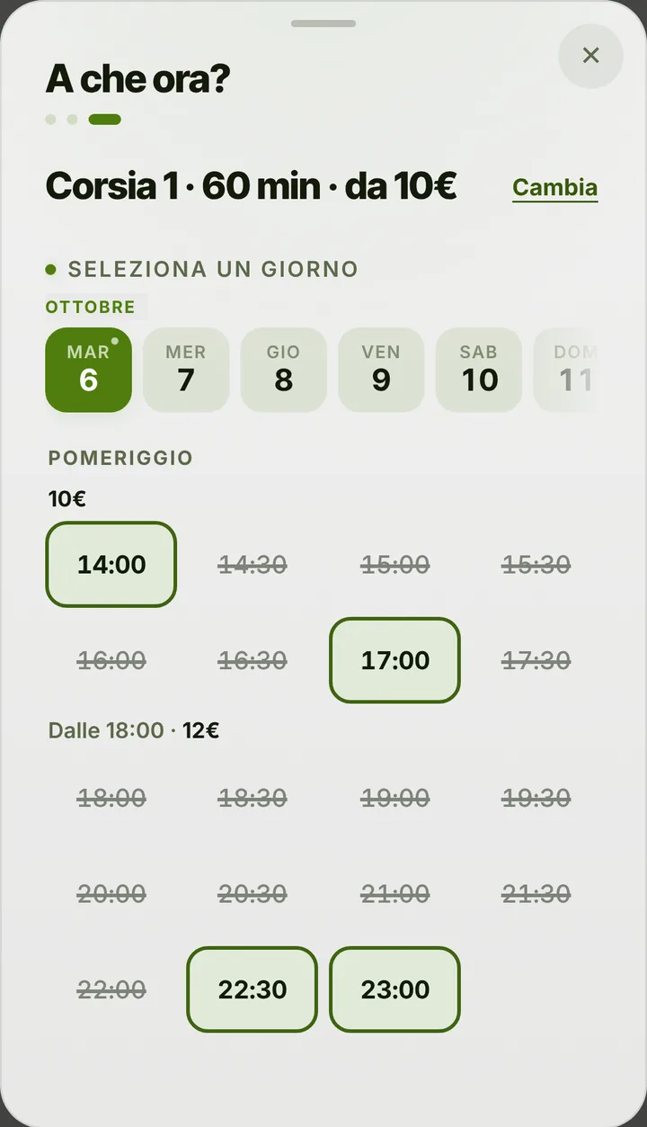 The free slots of the day at Bocciofila Il Boschetto