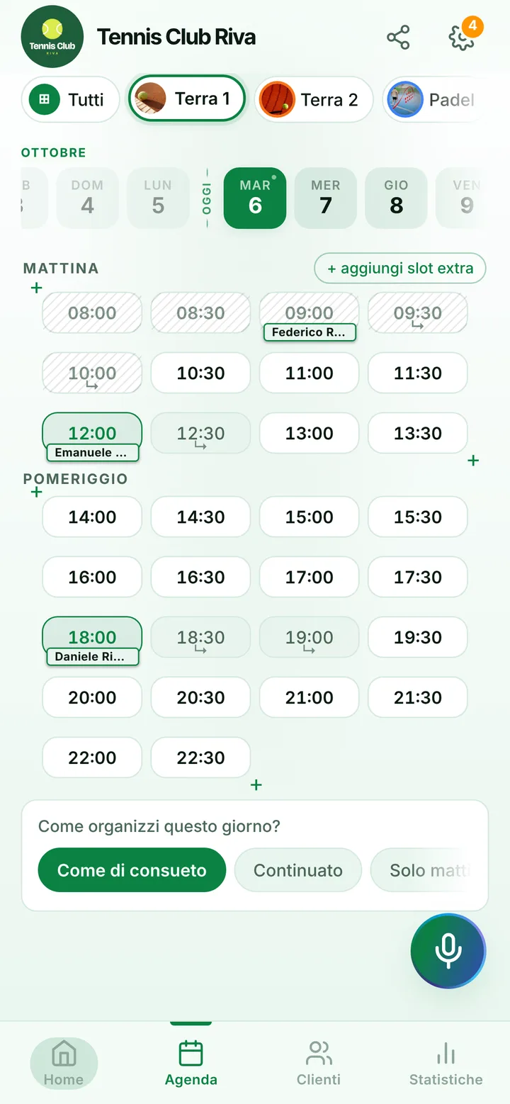 L’agenda del giorno nella dashboard del titolare