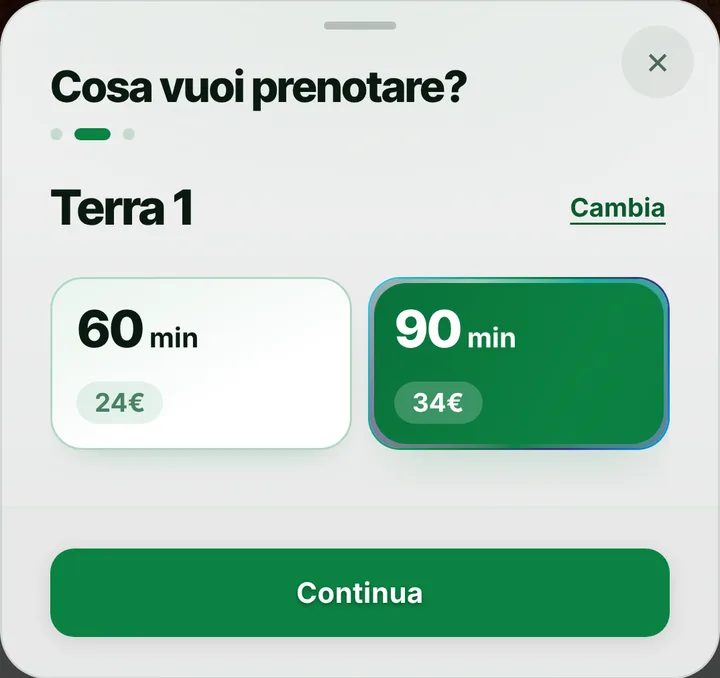 Choosing a service, with duration and price