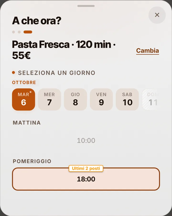 Gli orari liberi del giorno da Scuola di Cucina Sapori