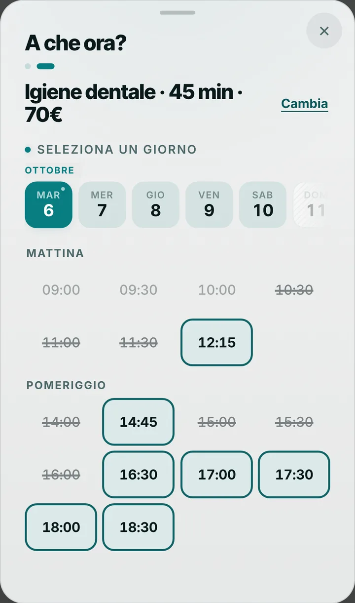 The free slots of the day at Studio Dentistico Iris