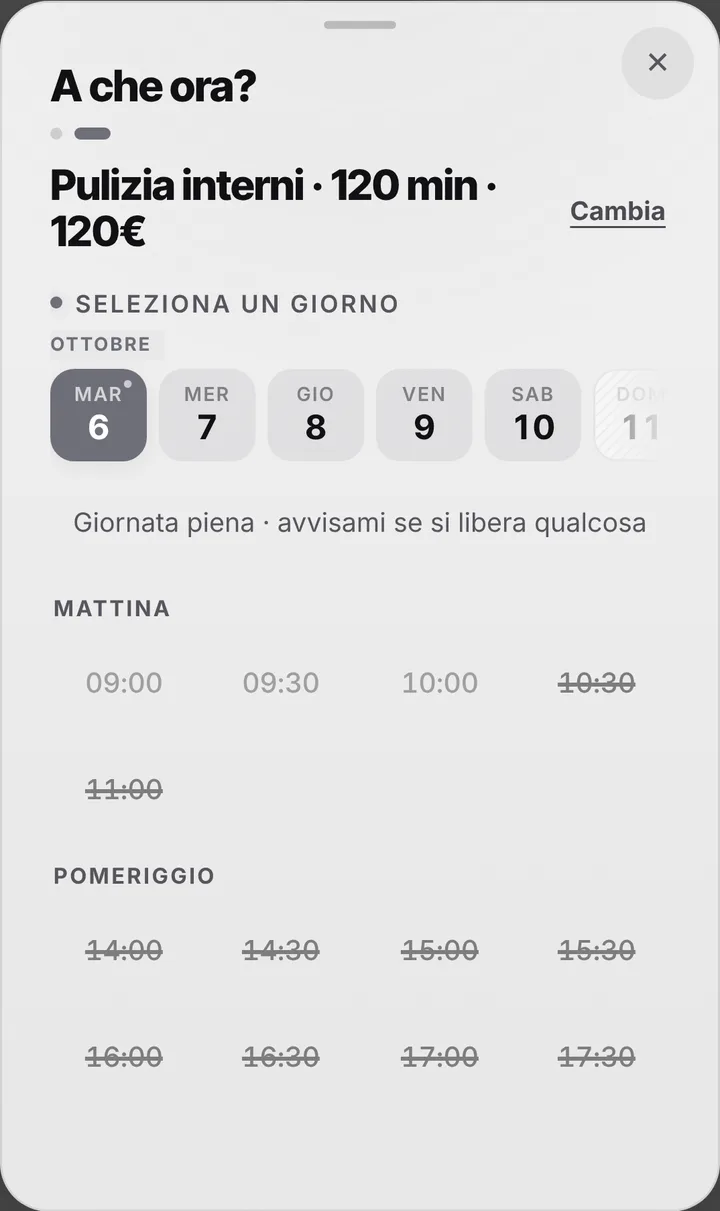 The free slots of the day at Detailing Lucido Perfetto