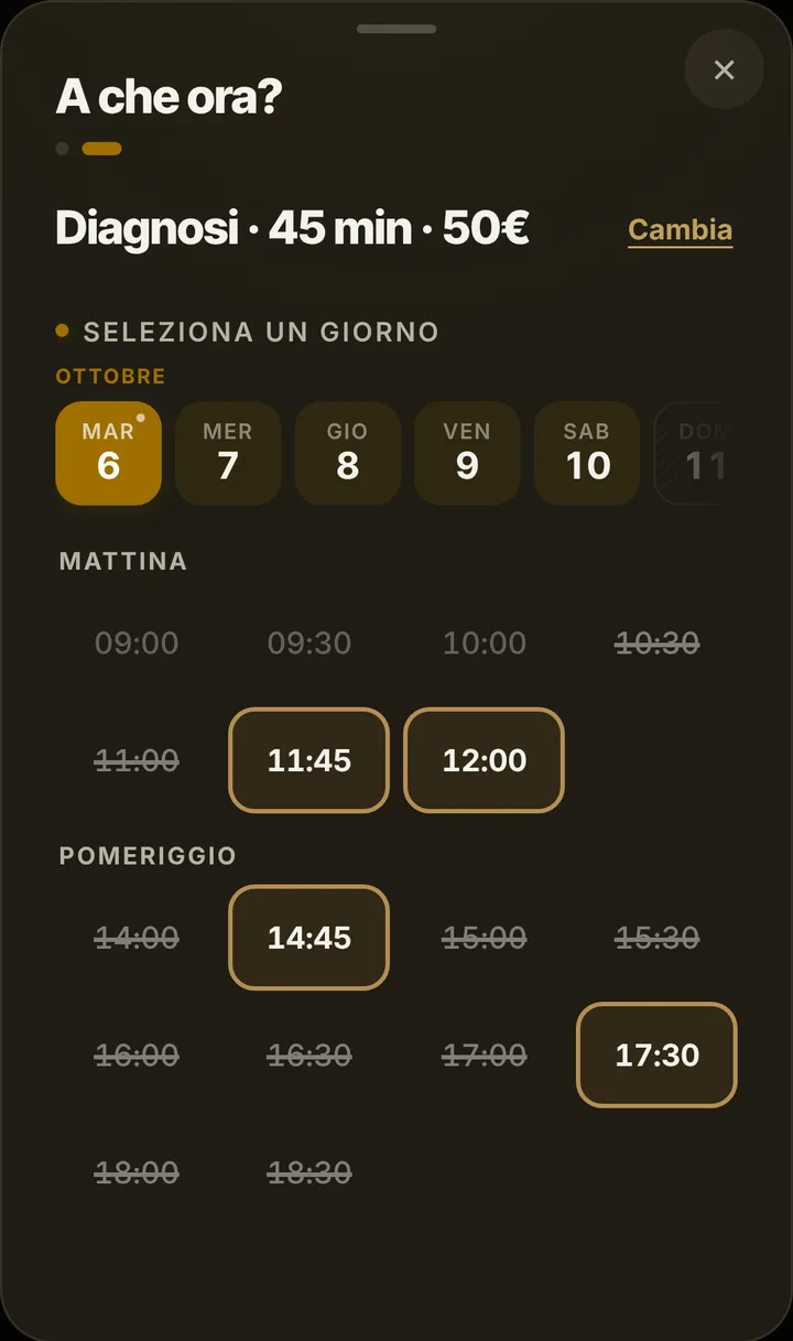The free slots of the day at Elettrauto Scintilla