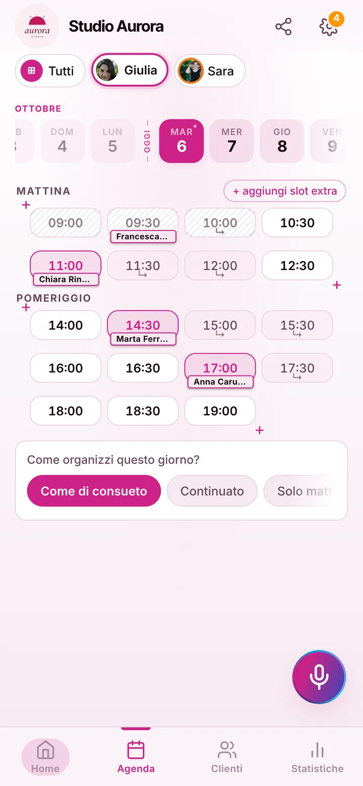 L’agenda del giorno nella dashboard del titolare