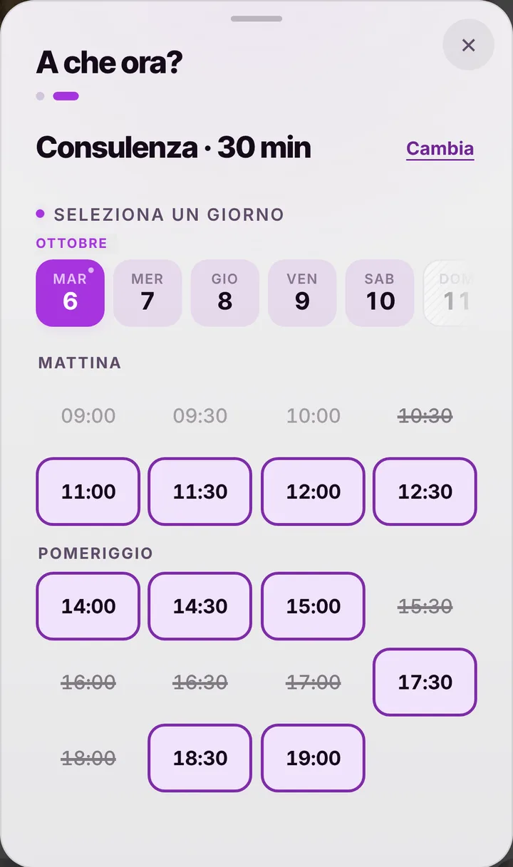 The free slots of the day at Extension Studio Lory