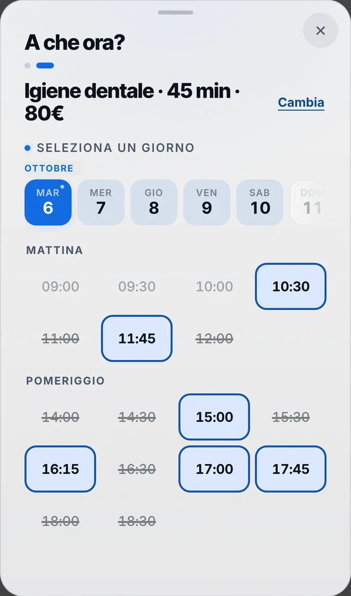 The free slots of the day at Studio Igiene Dentale Marchi