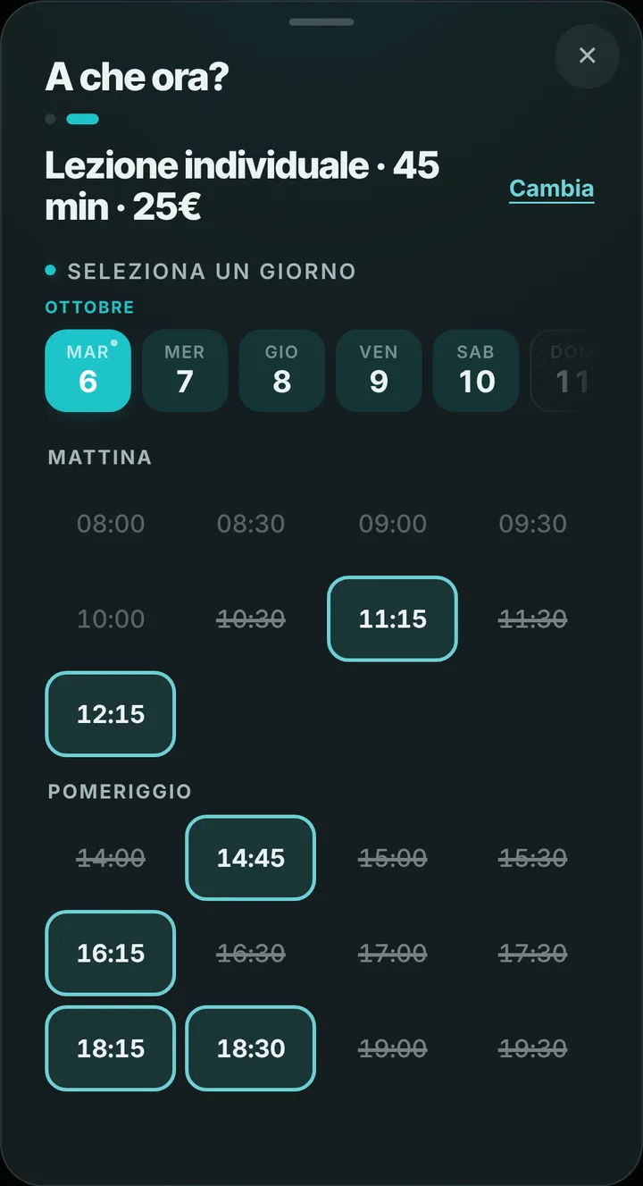 The free slots of the day at Scuola Nuoto Onda Blu