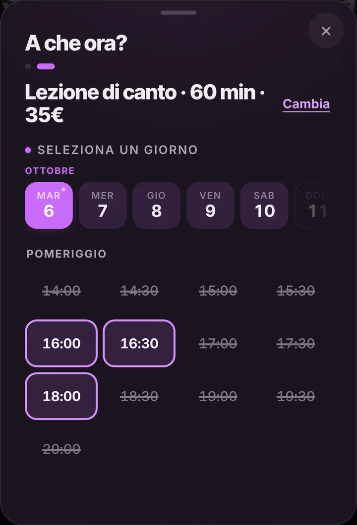 Gli orari liberi del giorno da Scuola di Canto Voce Libera