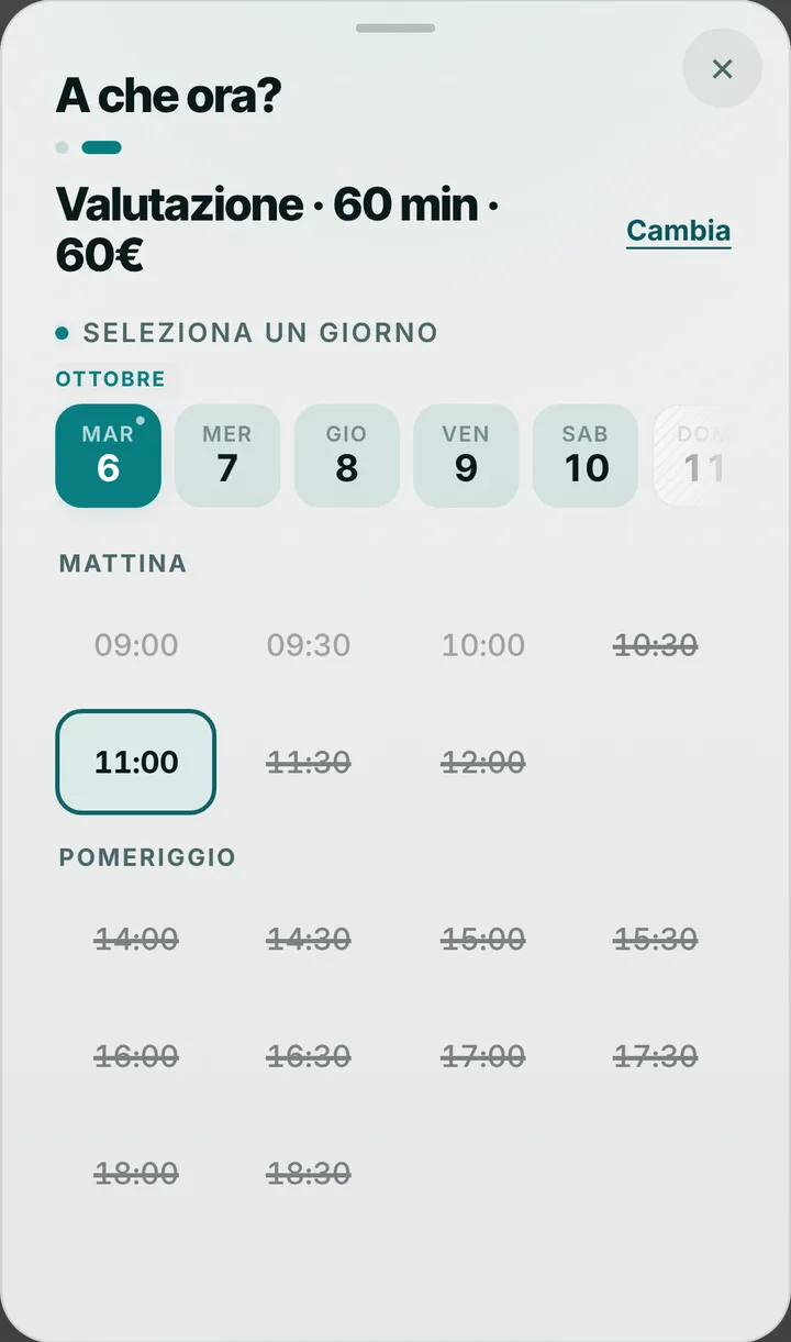 The free slots of the day at Studio di Logopedia Parisi