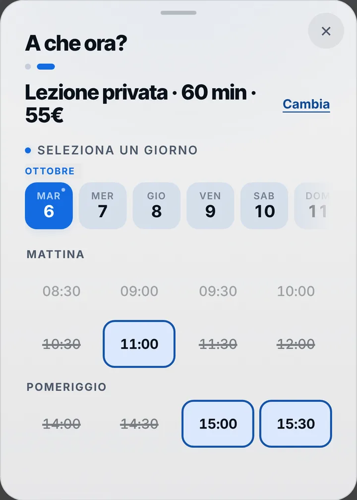 The free slots of the day at Scuola di Sci Cime Bianche