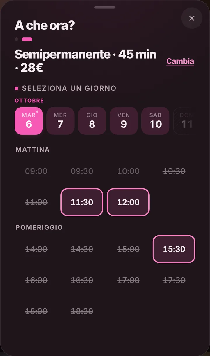 Gli orari liberi del giorno da Nail Atelier Viola