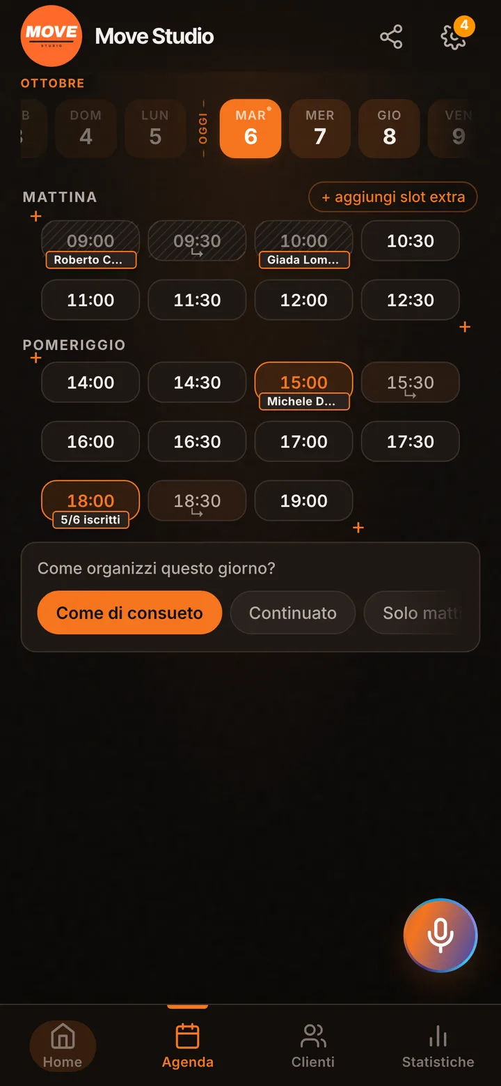 L’agenda del giorno nella dashboard del titolare
