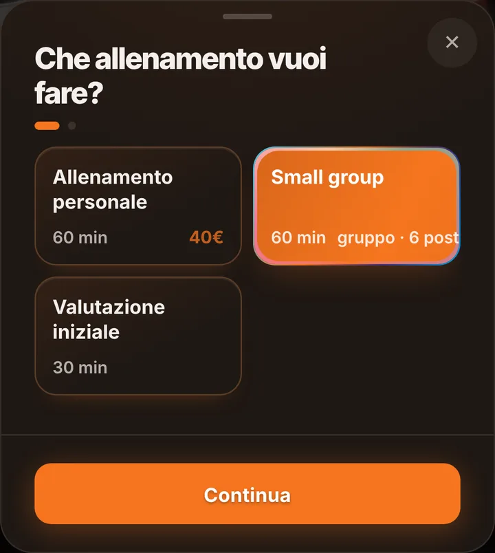 La scelta del servizio, con durata e prezzo