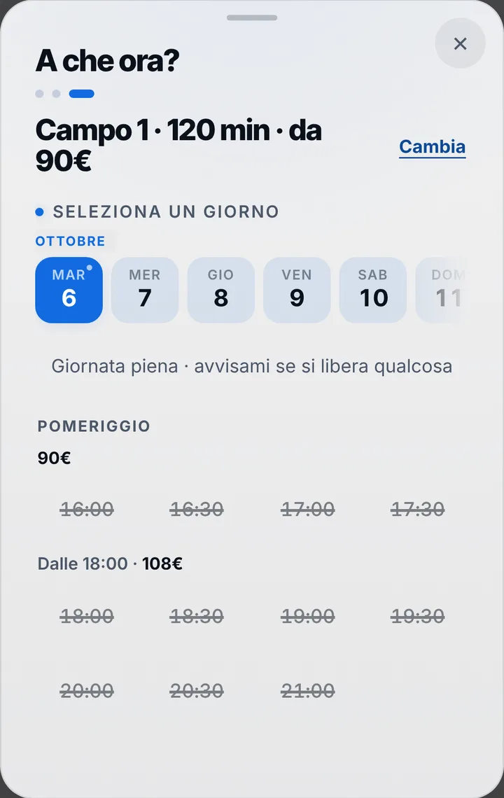 The free slots of the day at Palestra Volley Torre