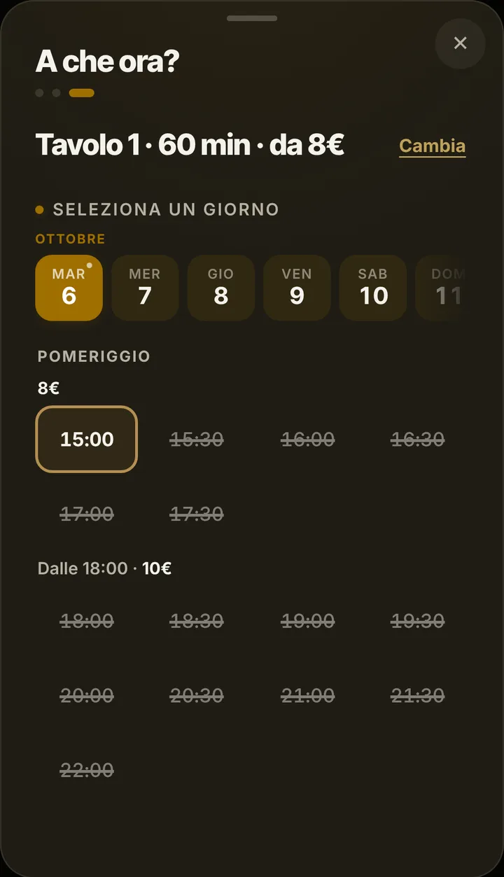 The free slots of the day at Ping Pong Club Pallina