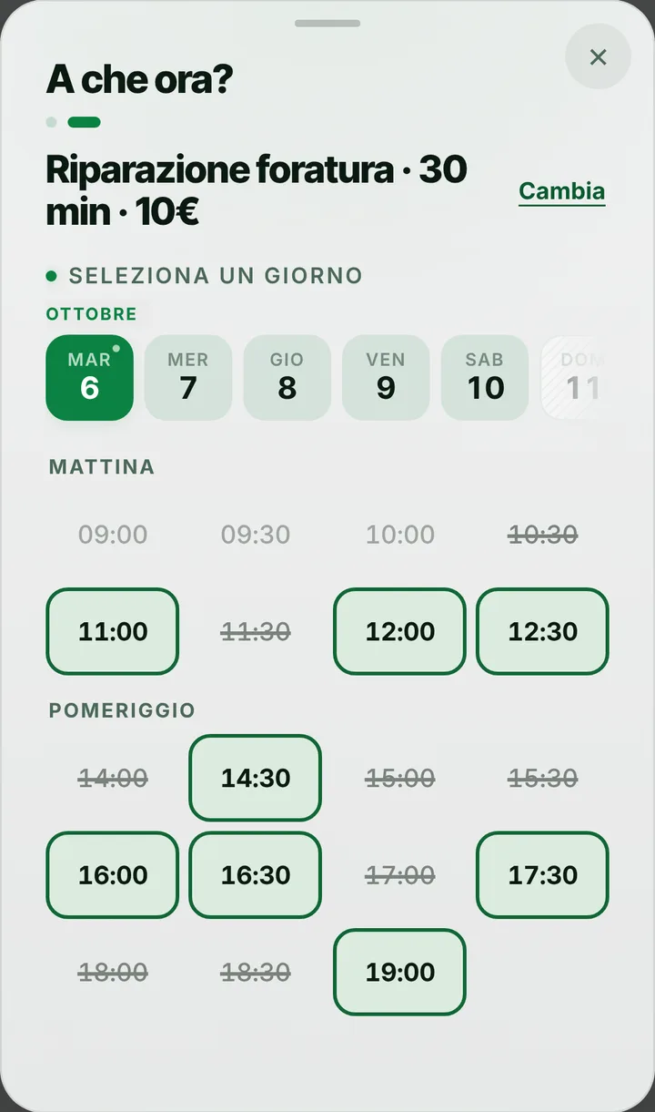 The free slots of the day at Ciclofficina Ruote Libere