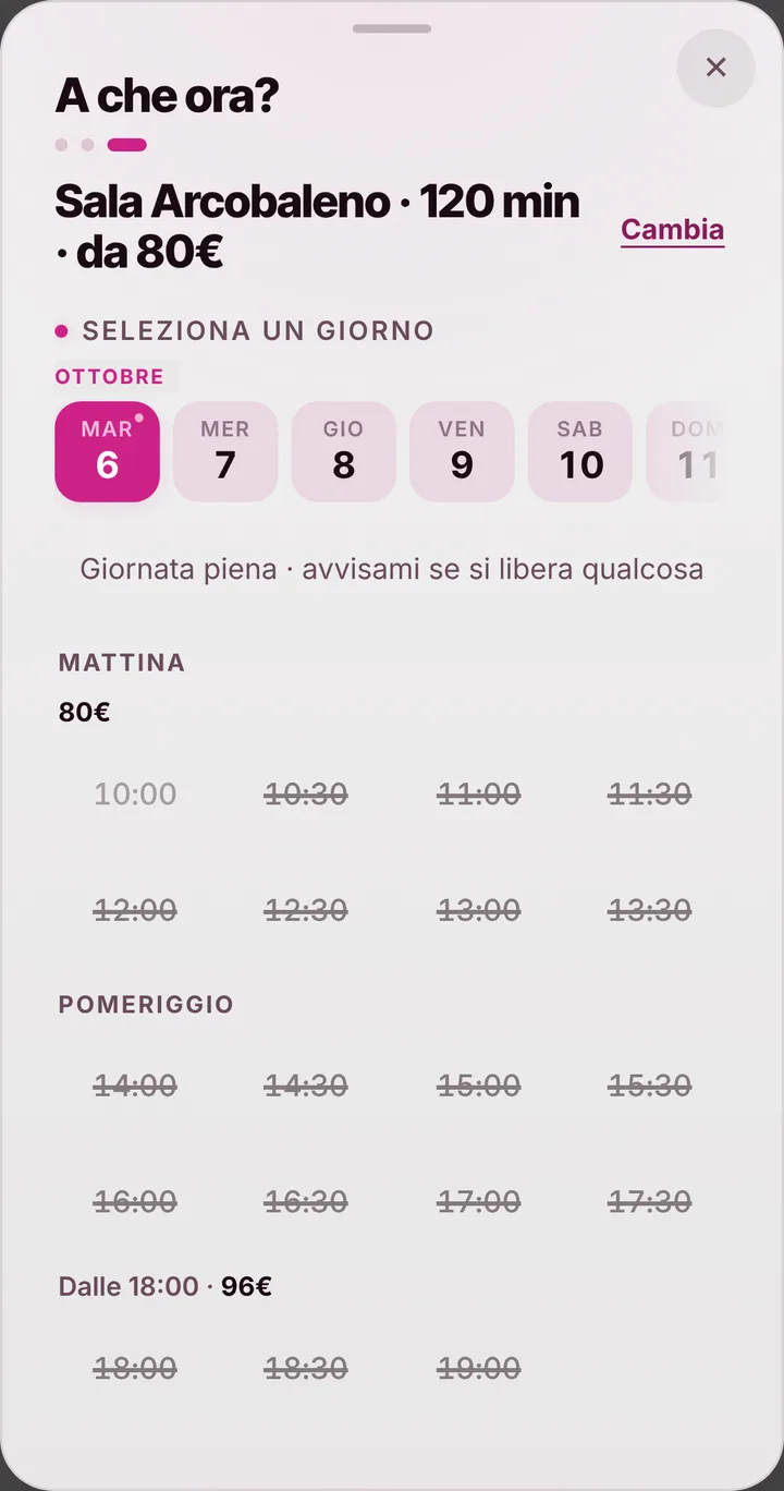 The free slots of the day at Sala Feste Il Girotondo