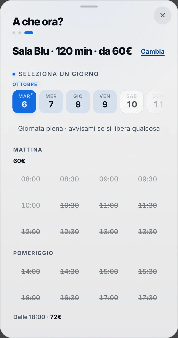 The free slots of the day at Sala Riunioni Centro Direzionale