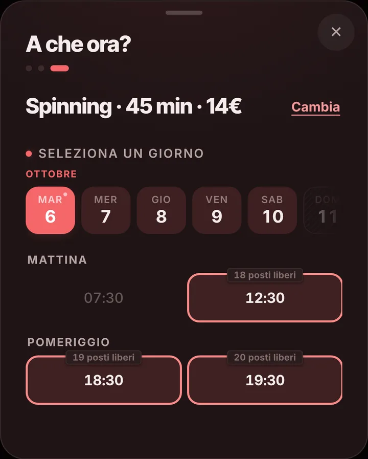 Gli orari liberi del giorno da Spinning Studio Ritmo