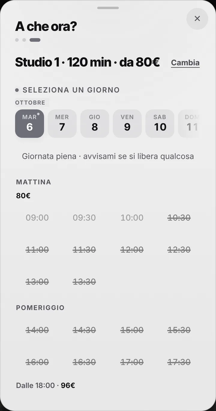 The free slots of the day at Studio Fotografico Scatto