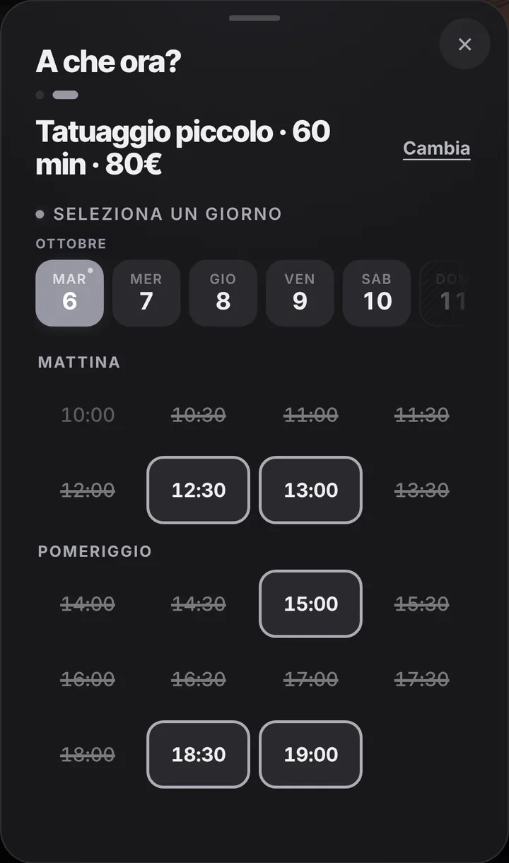 The free slots of the day at Inchiostro Tattoo Studio