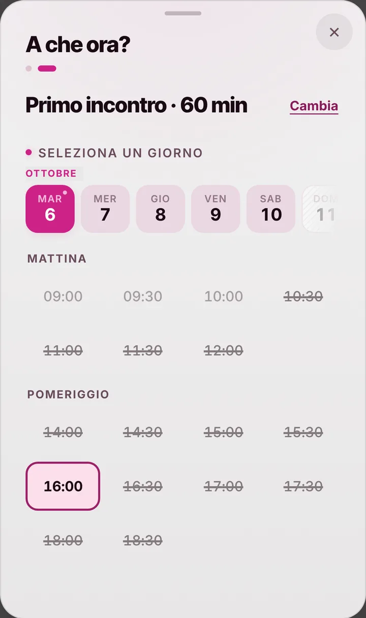 The free slots of the day at Wedding Planner Sposi Sereni